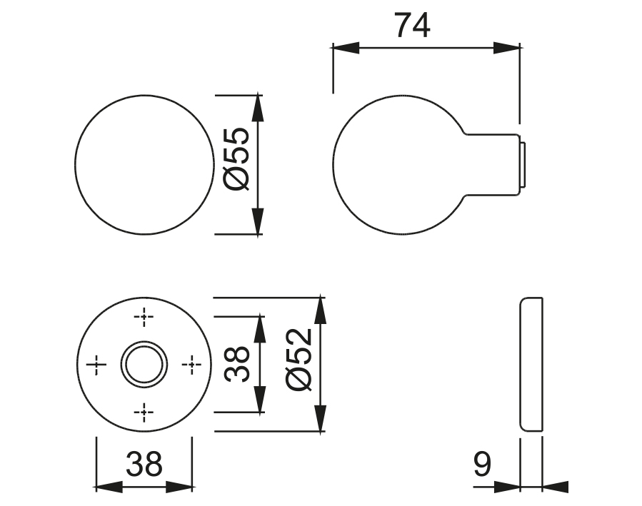 Pomolo fisso su rosetta 60L/42K FDW M12 