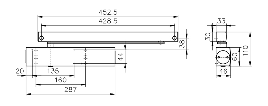 Chiudiporta aereo a cremagliera TS 5000 