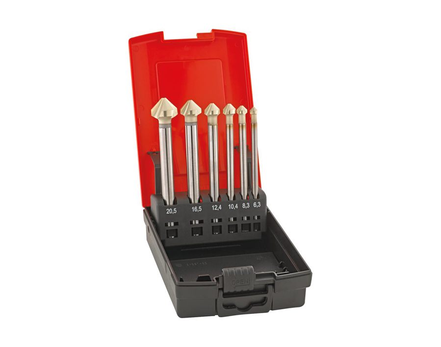 Kegel- und Entgratsenker-Satz mit ungleicher Teilung, lang, 90°, mit zyl. Schaft