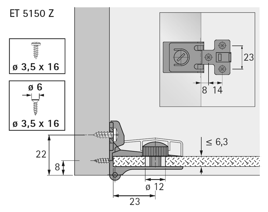 Cerniera per ante in vetro ET 5150 Z