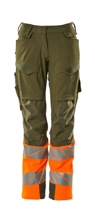 Pantaloni con tasche porta-ginocchiere ACCELERATE SAFE verde muschio/ arancio