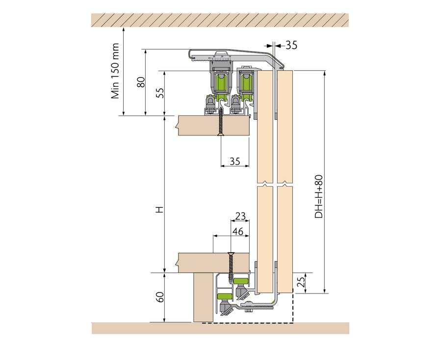 Ferramenta per 3 ante scorrevoli in legno opk Ocean 1 