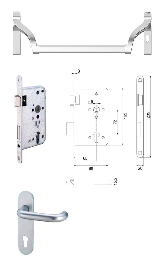 Set maniglione 131.SET1125.B. ad 1 anta MOD.1.1 con funzione antipanico B