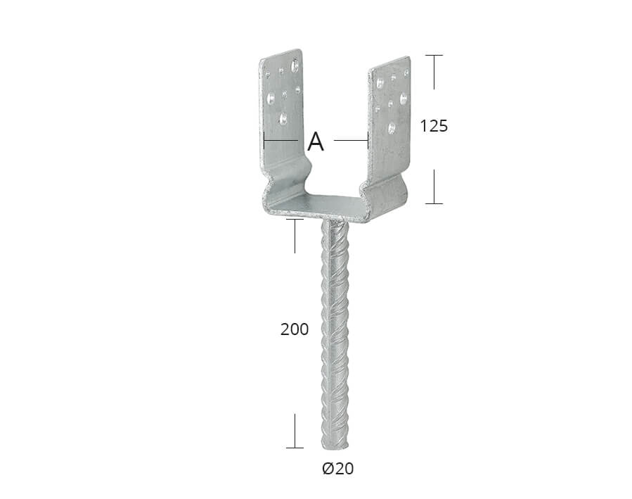 Portapilastro a U in Ferro Zincato mm 161 x 161 x H 150 con spessore mm 4