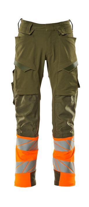 Pantaloni con tasche porta-ginocchiere ACCELERATE SAFE verde muschio/ arancio