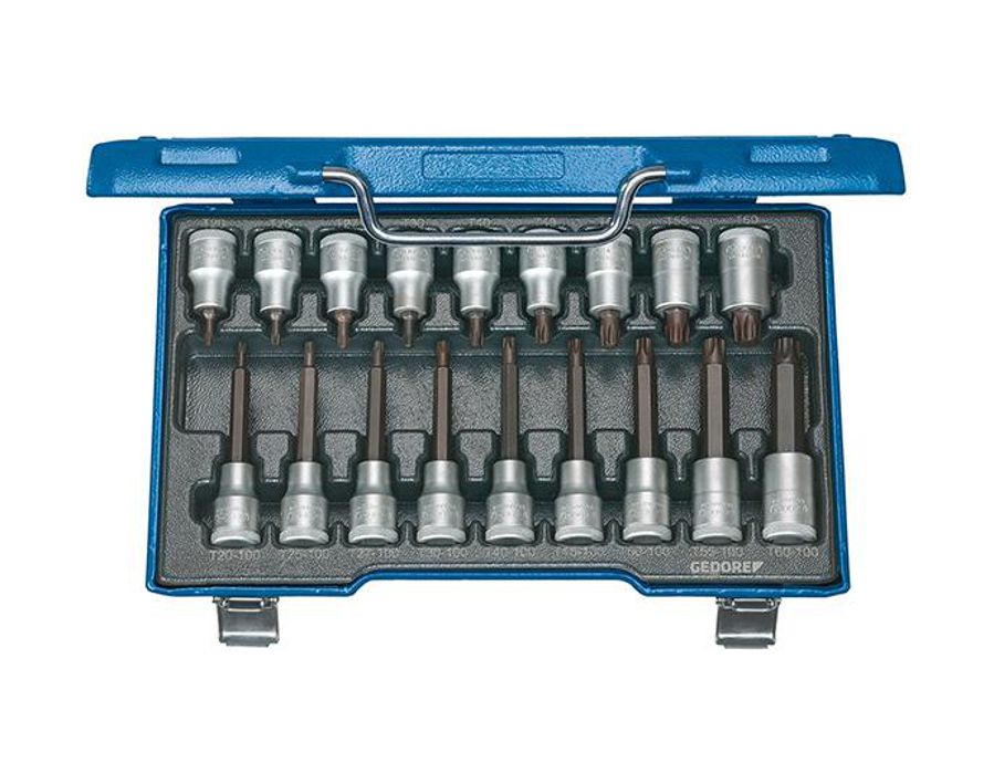 Schraubendreher-Einsatz-Garnitur 1/2" für Innen-TORX®-Schrauben, 18-teilig
