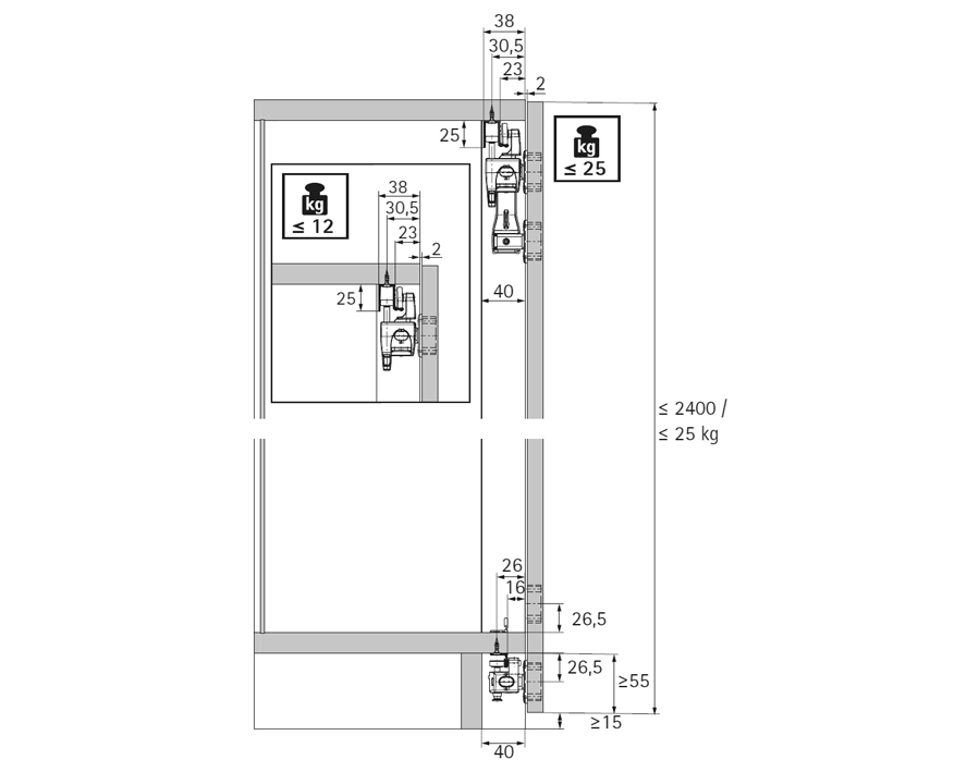 Kit WingLine L carrello di scorrimento con guida inferiore senza molla di chiusura