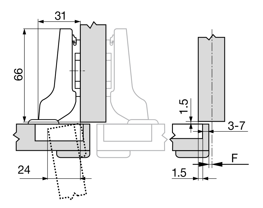Cerniera per ante con profilati CLIP top