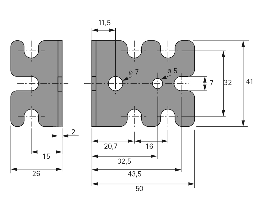 Squadra di giunzione per fori in serie 32 mm 