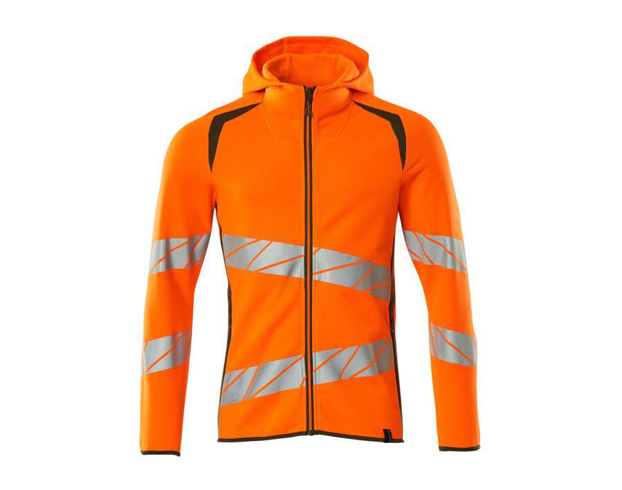 Felpa con cappuccio con chiusura lampo ACCELERATE SAFE hi-vis arancio/verde muschio