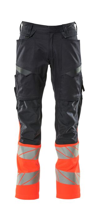 Pantaloni con tasche porta-ginocchiere ACCELERATE SAFE blu navy scuro/hi-vis rosso