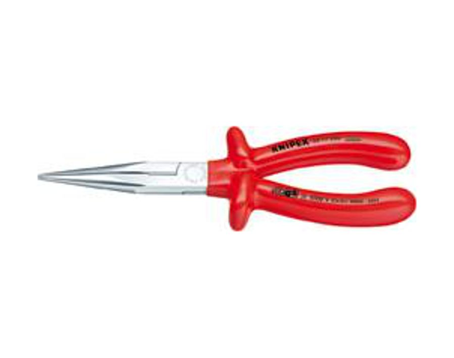 VDE-Storchschnabelzange, Kopf verchromt, flach-runde, gerade Backen, Griffe mit Kunststoff überzogen