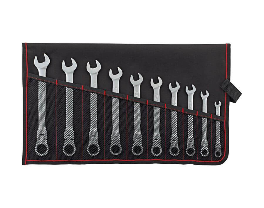 Maulschlüssel mit Ringratsche und Gelenk, im Satz