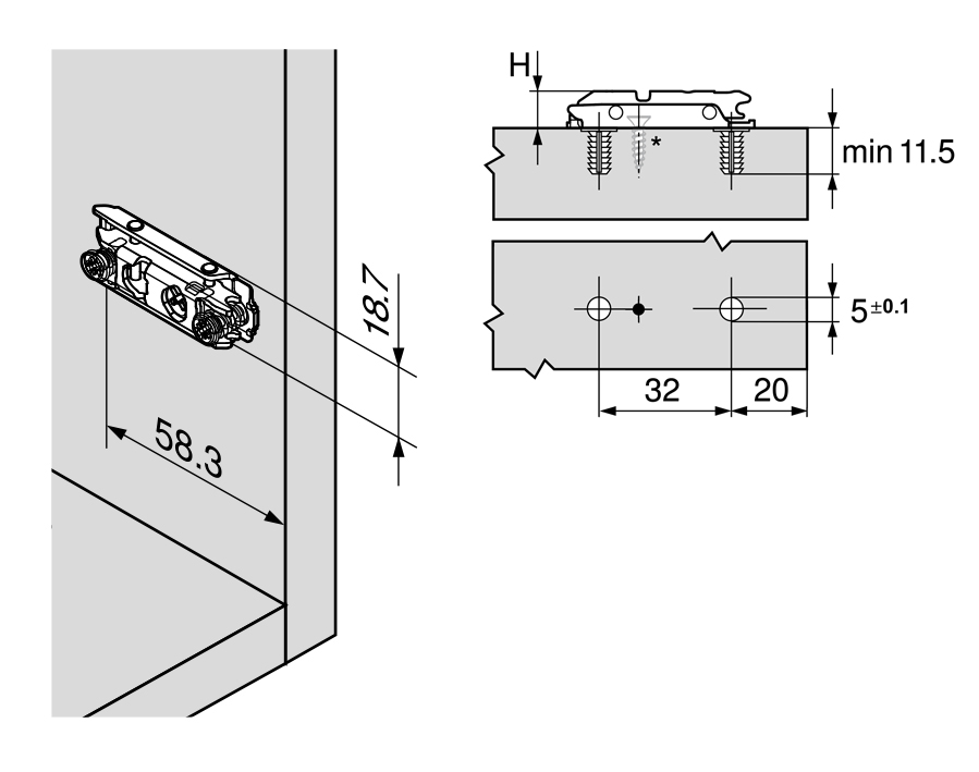 Piastrina di premontaggio con eccentrico diritta CLIP top / CLIP top BLUMOTION