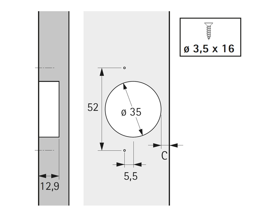 Cerniera speciale per frigoriferi da incasso ET 582 T22