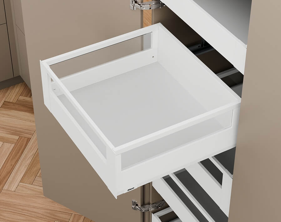 Merivobox - Cassetto interno con ringhierina trasversale - altezza E ringhierina longituginale - bianco seta opaco 
