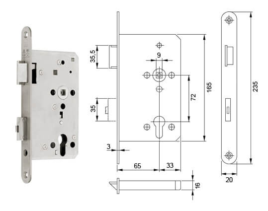 Serratura antipanico B 2321 per porte a 2 ante 