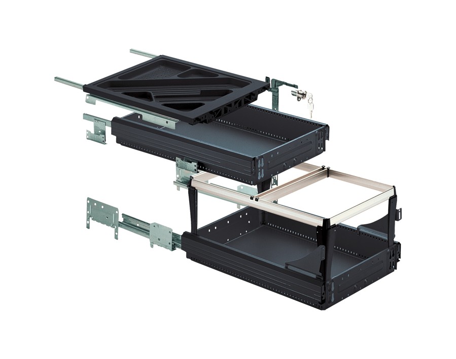 Kit cassettiera con guide a estrazione semplice e maggiorata