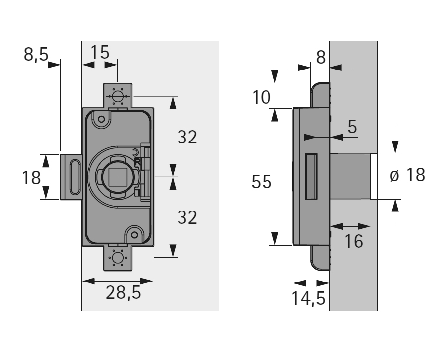 Serratura ad asta rotante con attacco quadrato