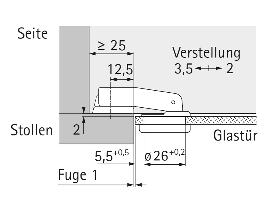 Cerniera con molla per ante in vetro e mobili ad angolo di 90° Perfekt 5204 W90 T1