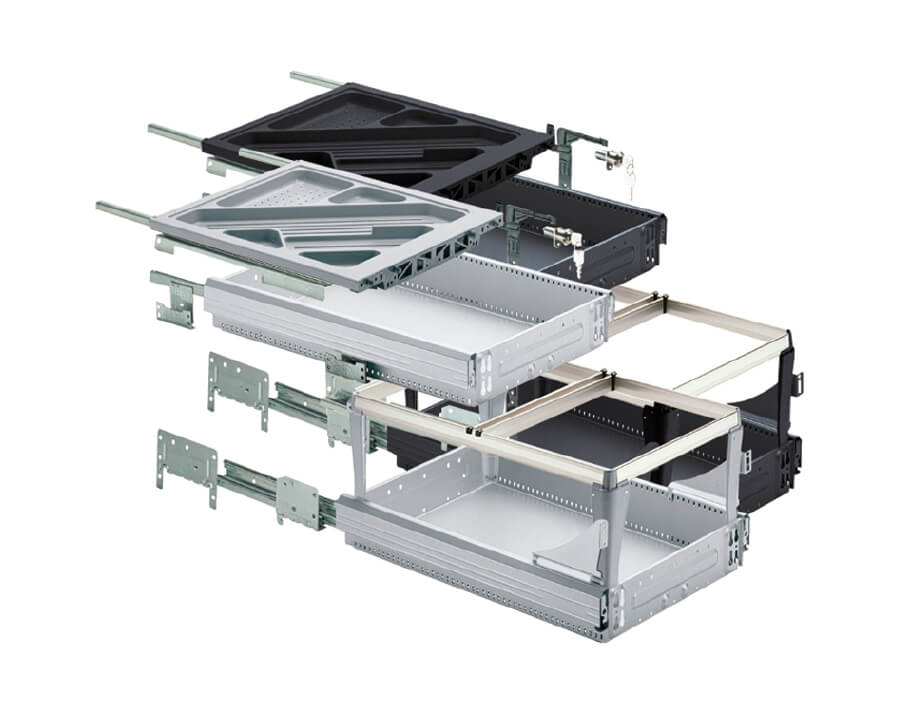 Kit completo cassettiera da scrivania con guide ad estrazione semplice e totale Systema Top 2000