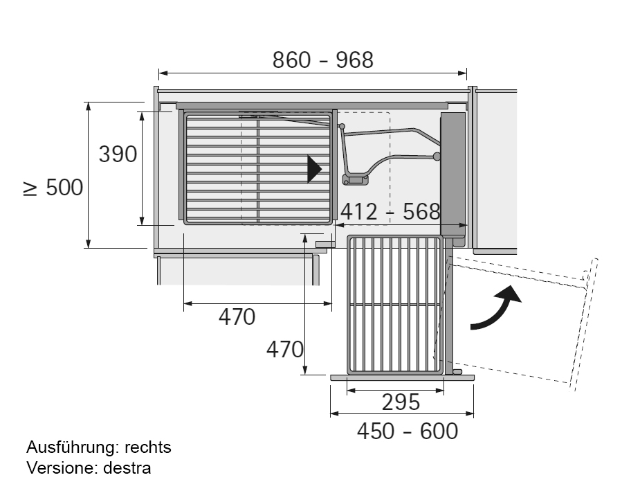 Dispositivo di estrazione e rotazione per mobili ad angolo Moving Corner
