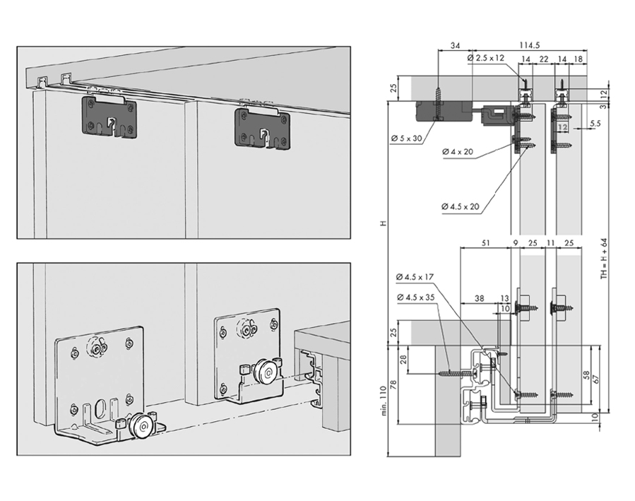 Hawa Combino 60 H Mixslide (MS) a scorrimento inferiore 