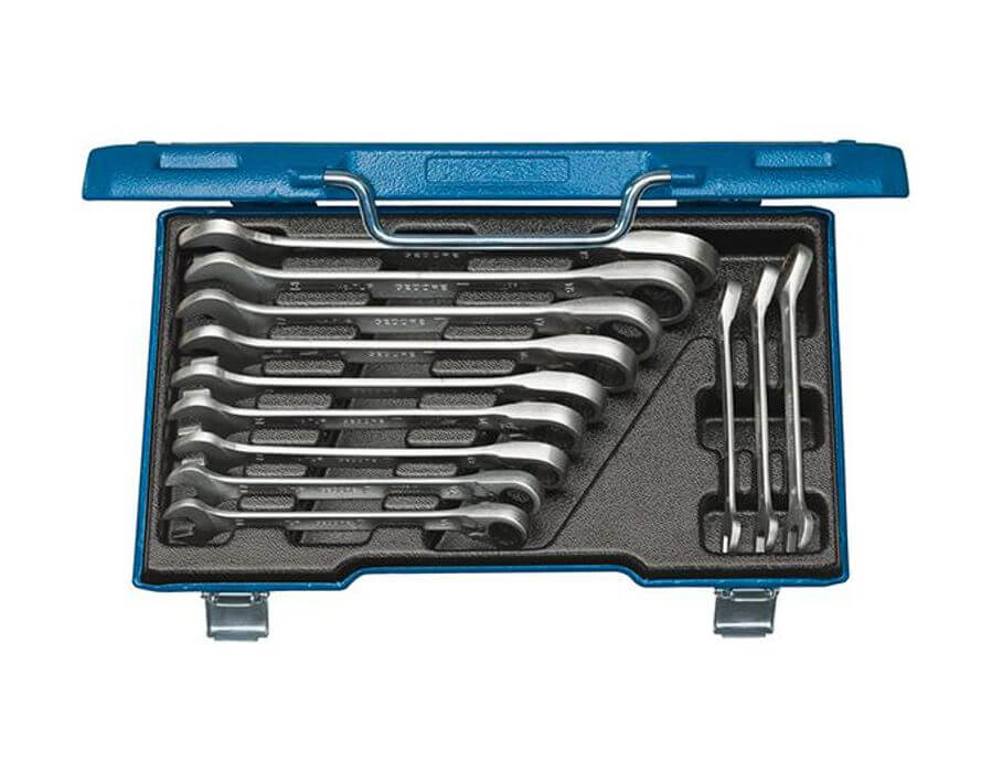 Maulschlüssel mit Ringratsche, umschaltbar, im Satz