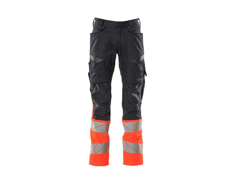 Pantaloni con tasche porta-ginocchiere ACCELERATE SAFE blu navy scuro/hi-vis rosso
