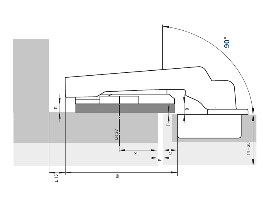 Cerniera a scodellino per battute ad angolo negativo Intermat 9936 W90