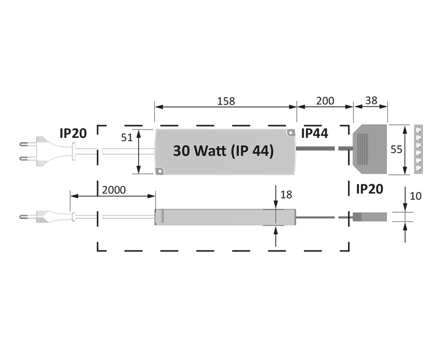 Alimentatore per LED 30 W con spina piatta europea (distributore a 6 vie)