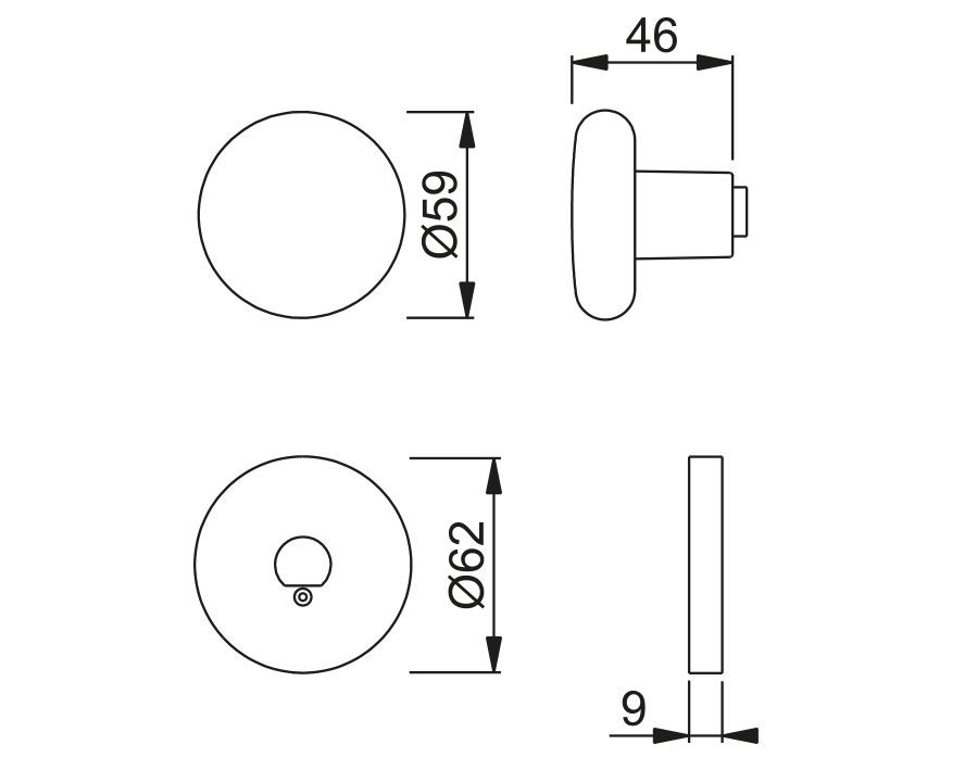 Pomolo con rosetta in alluminio 53H/60