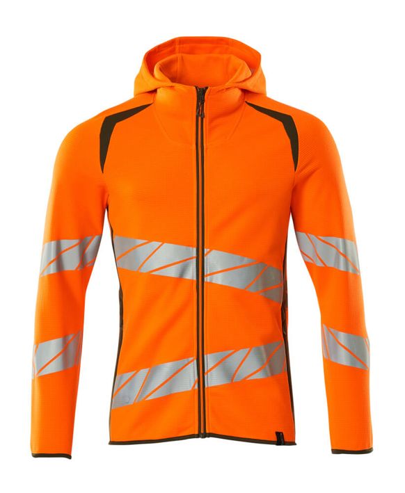 Felpa con cappuccio con chiusura lampo ACCELERATE SAFE hi-vis arancio/verde muschio