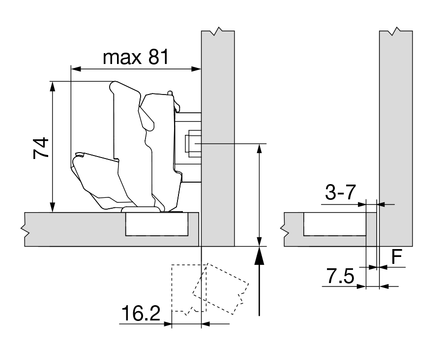 Cerniera da 155° CLIP top