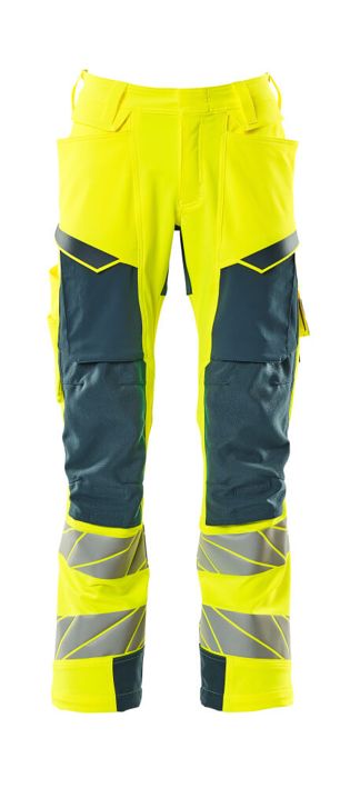 Pantaloni con tasche porta-ginocchiere ACCELERATE SAFE hi-vis giallo/petrolio scuro