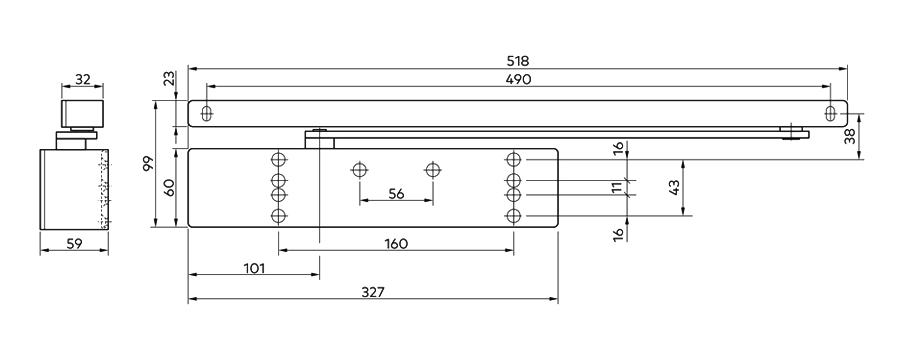 Chiudiporta a camme con braccio a slitta TS 92 XEA G 1 - 4  