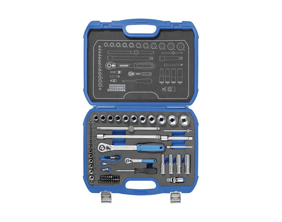 Kombinierte Steckschlüssel-Garnitur 1/4" und 1/2", 69-teilig