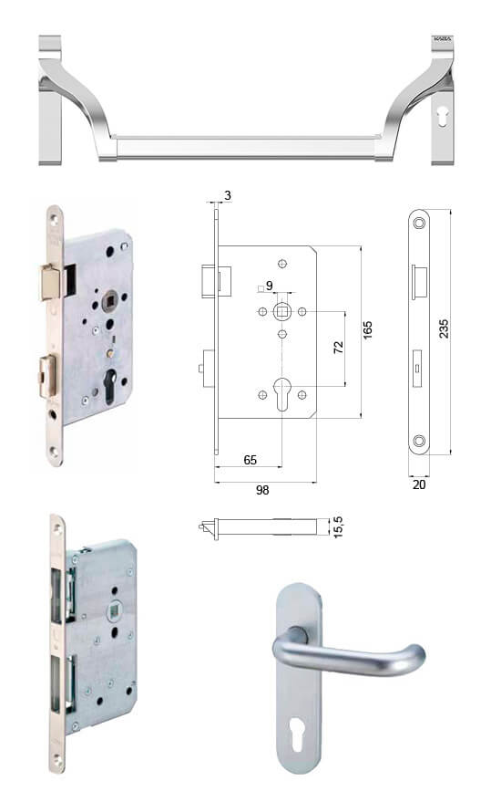 Set maniglione 132.SET1125.B. a 2 ante MOD.1.1 con funzione antipanico B