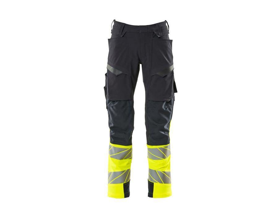 Pantaloni con tasche porta-ginocchiere ACCELERATE SAFE blu navy scuro/hi-vis giallo