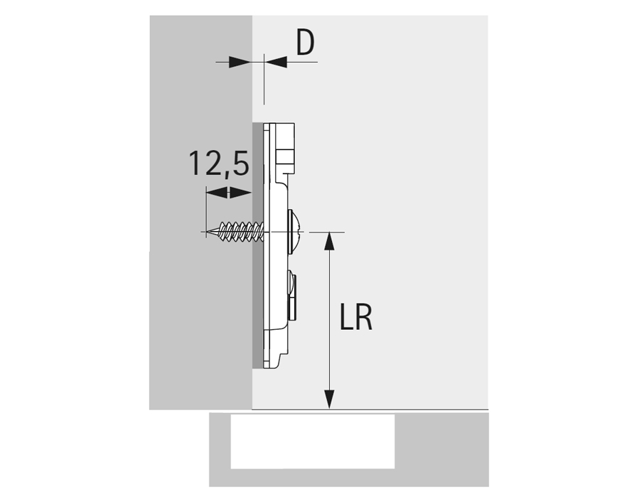 Basetta a croce System 8099 con viti per pannelli premontate per cerniere Sensys e Intermat