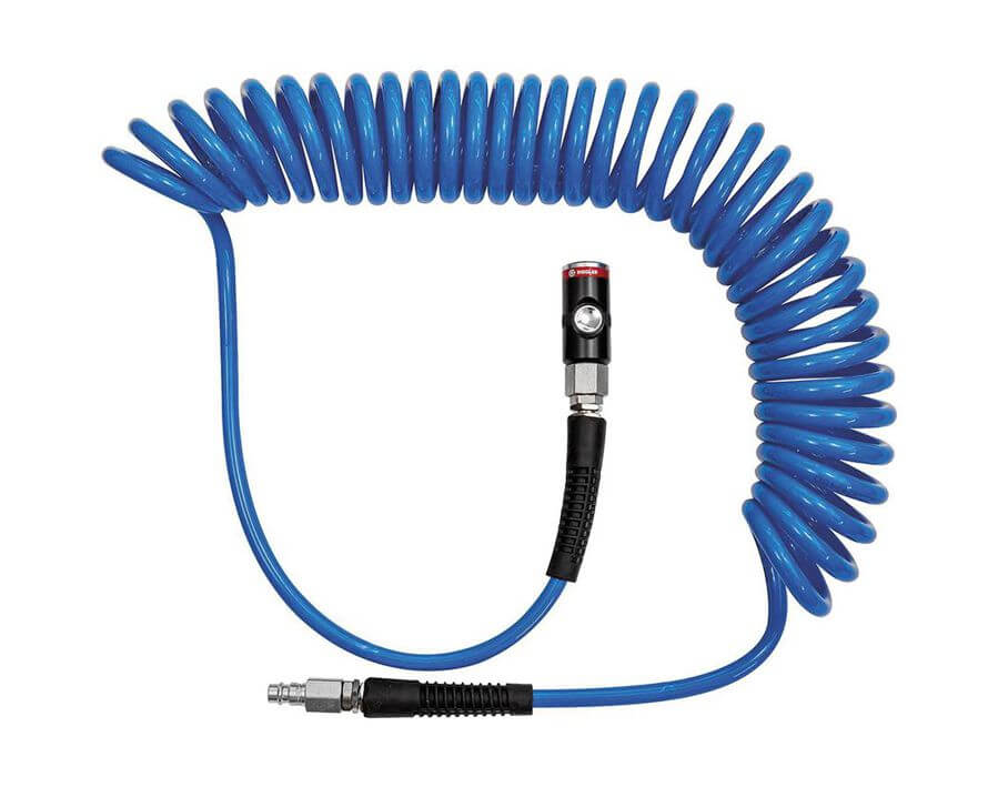 Spiralschlauch aus PU, mit Druckknopf-Sicherheitskupplung und Stecker