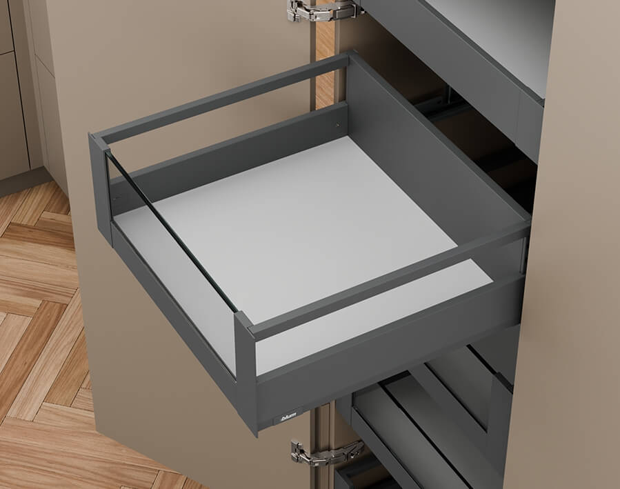 Merivobox - Cassetto interno con vetro - altezza E ringhierina longituginale - grigio orione opaco matt 
