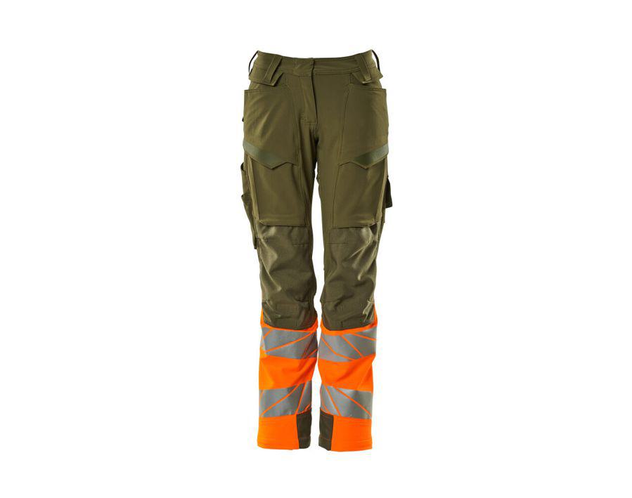 Pantaloni con tasche porta-ginocchiere ACCELERATE SAFE verde muschio/ arancio