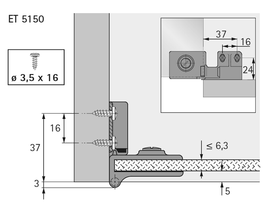 Cerniera per ante in vetro con molla ET 5150