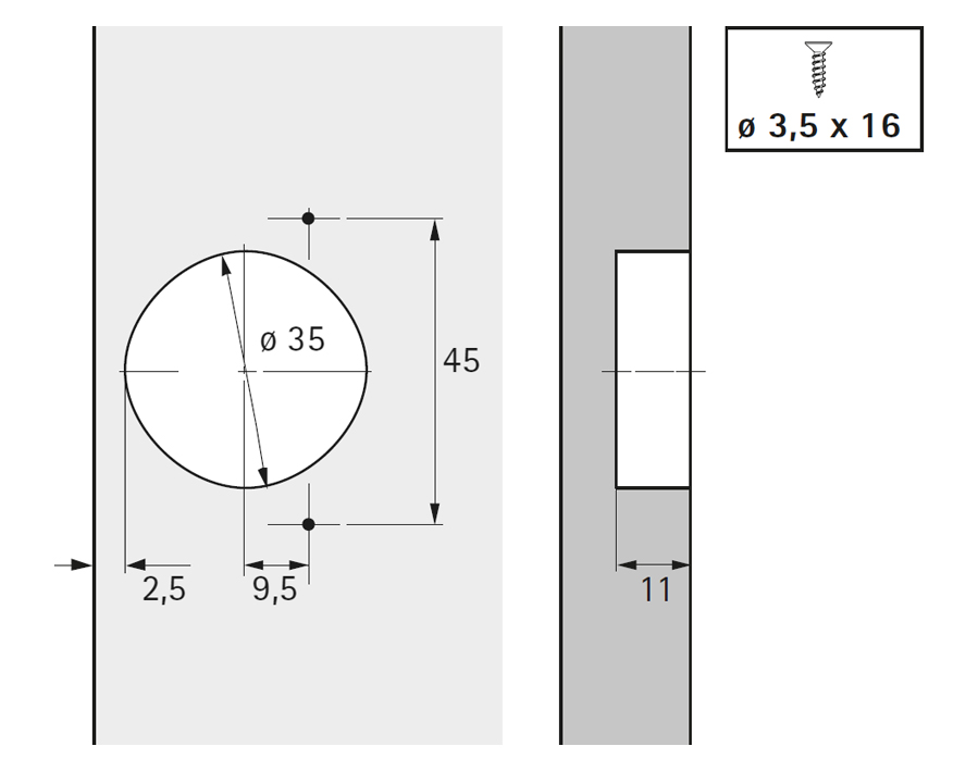 Cerniera con molla per montaggio frontale Optimat Plus 4 FM