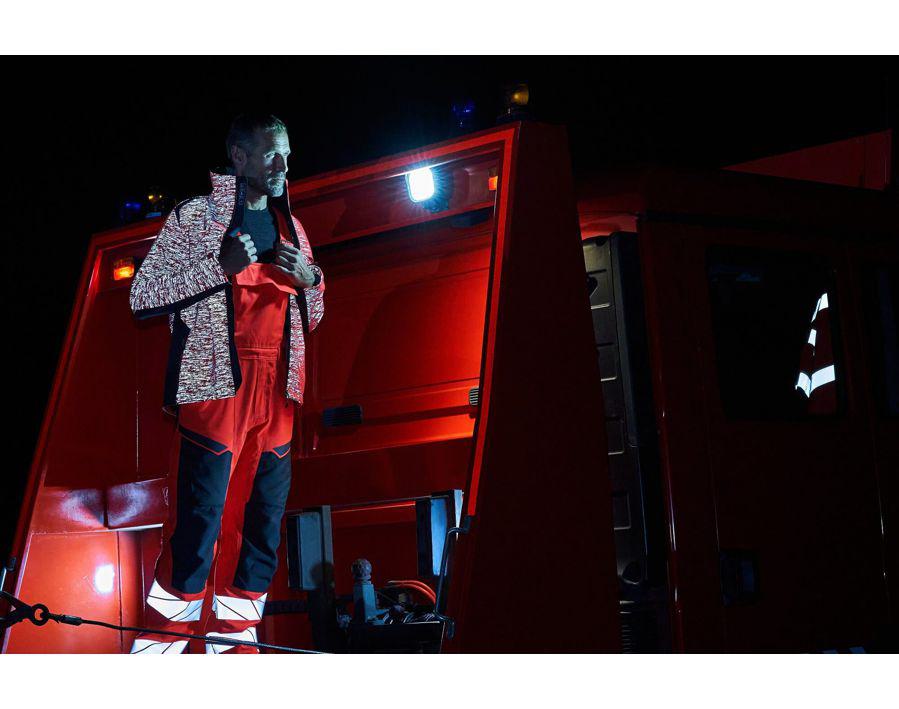 Salopette con tasche porta-ginocchiere ACCELERATE SAFE hi-vis rosso/blu navy scuro