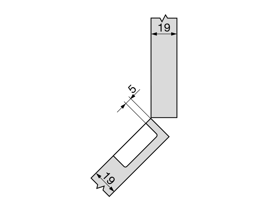 +45° I-cerniera per mobili ad angolo, mezza battuta a sormonto CLIP top