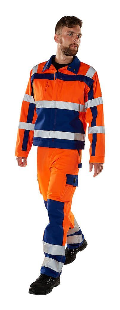 Pantaloni con tasche porta-ginocchiere SAFE COMPETE hi-vis arancio/blu navy
