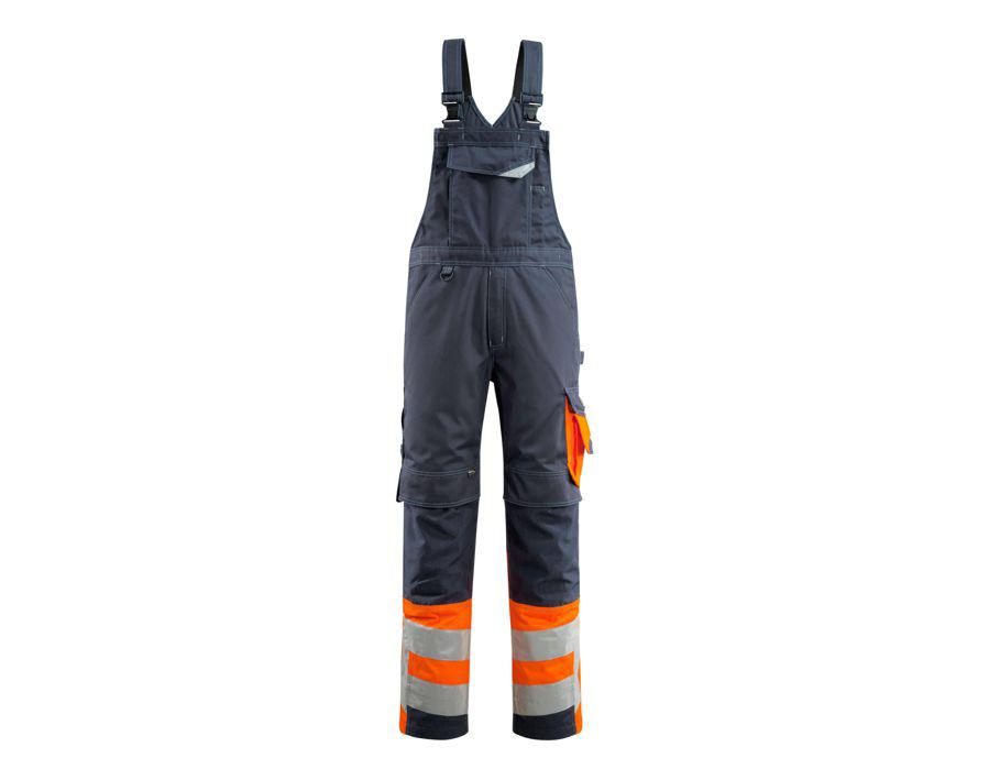 Salopette con tasche porta-ginocchiere SAFE SUPREME blu navy scuro/hi-vis arancio