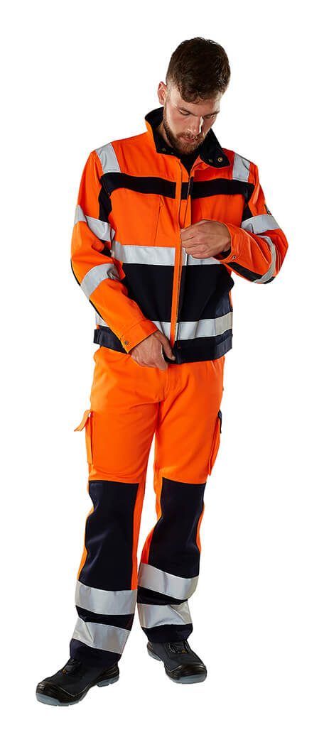 Pantaloni con tasche porta-ginocchiere SAFE COMPETE hi-vis arancio/blu navy